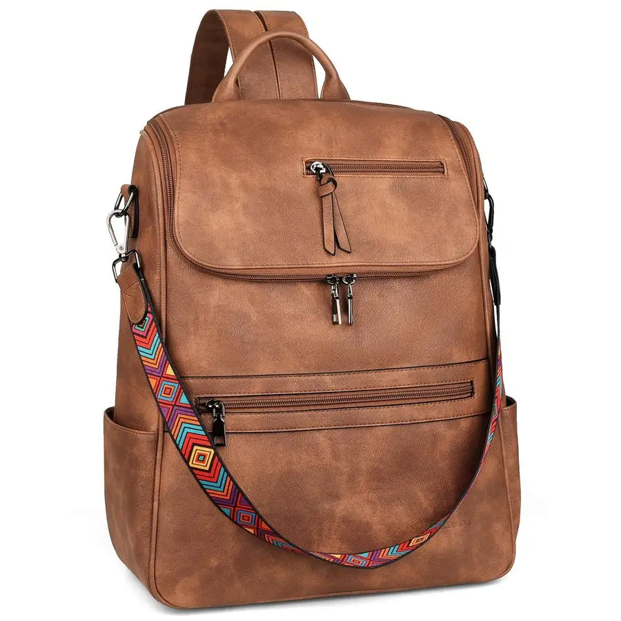 

Backpack for Women Leather Travel Backpack with Laptop Compartment, Designer Ladies Computer Backpacks Brown