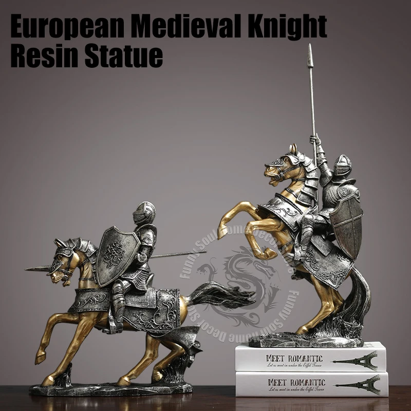 

European Medieval Knight Resin Statue Retro Europe People Model Decoration Accessories For Home Office Decoration Accessories