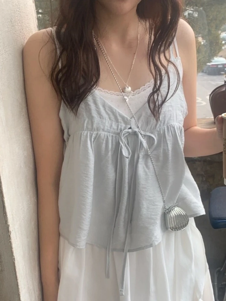 

Summer V-Ne Dstring Strap Vest ort Faionable Women's Clothing Age-Defng Trendy Top Commute Sle Loose Fit Pure Color