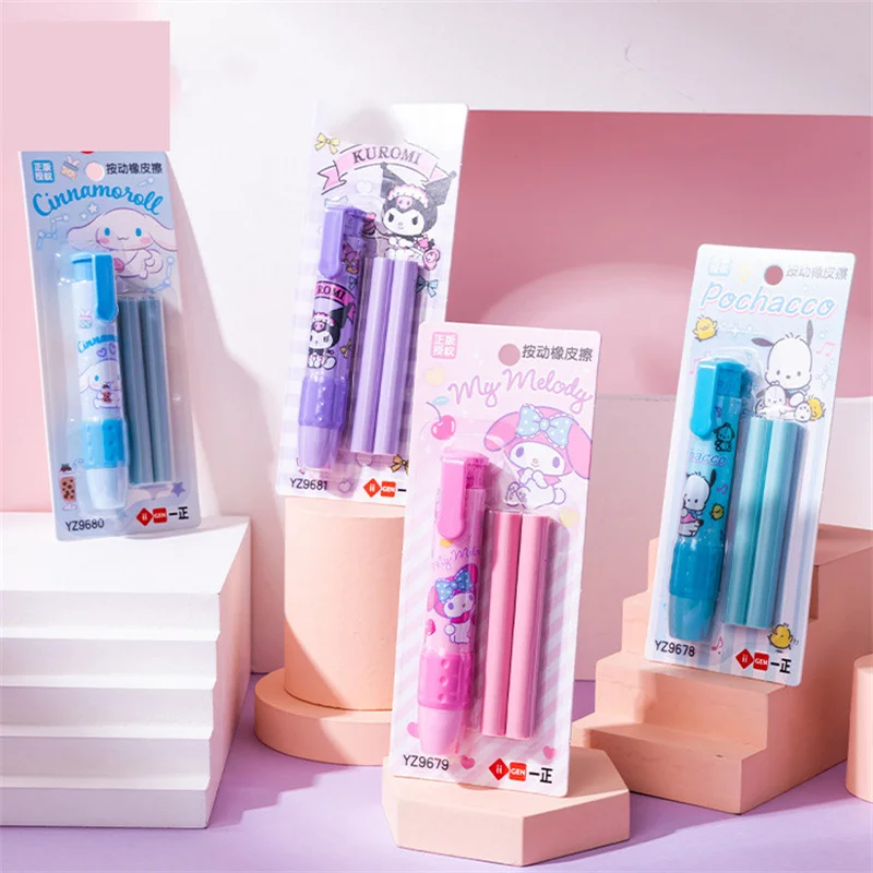 12 set/lot Sanrio Kawaii Kuromi Melody Pochacco Press Eraser Cute Writing Drawing Rubber Pencil Erasers Stationery School Supply