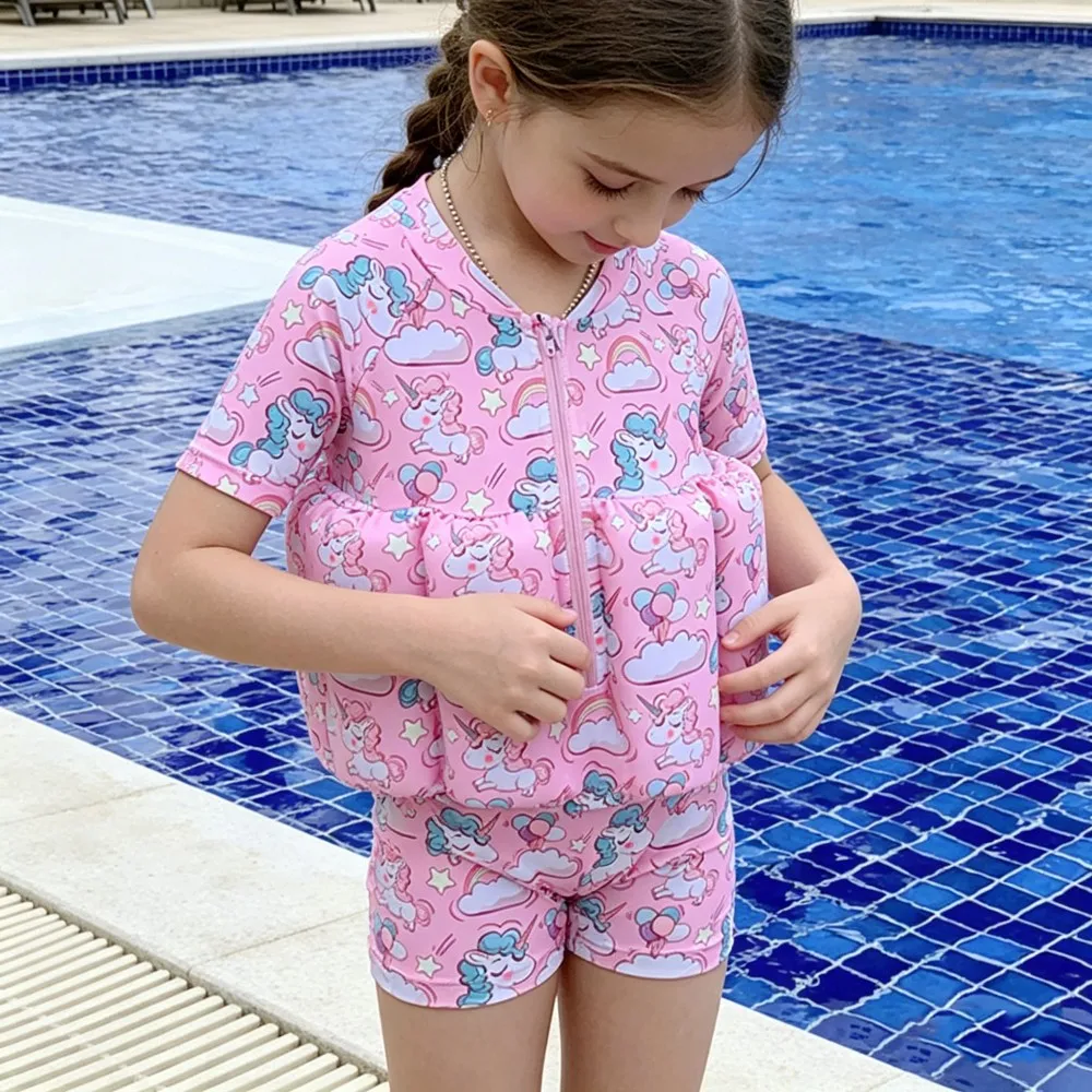 Toddler Buoyancy Swimsuit 1 to 6 Years Little Girl Swimwear UPF50+ Cute Cartoon Baby Beach Swimming Suits for Kids Floating Suit