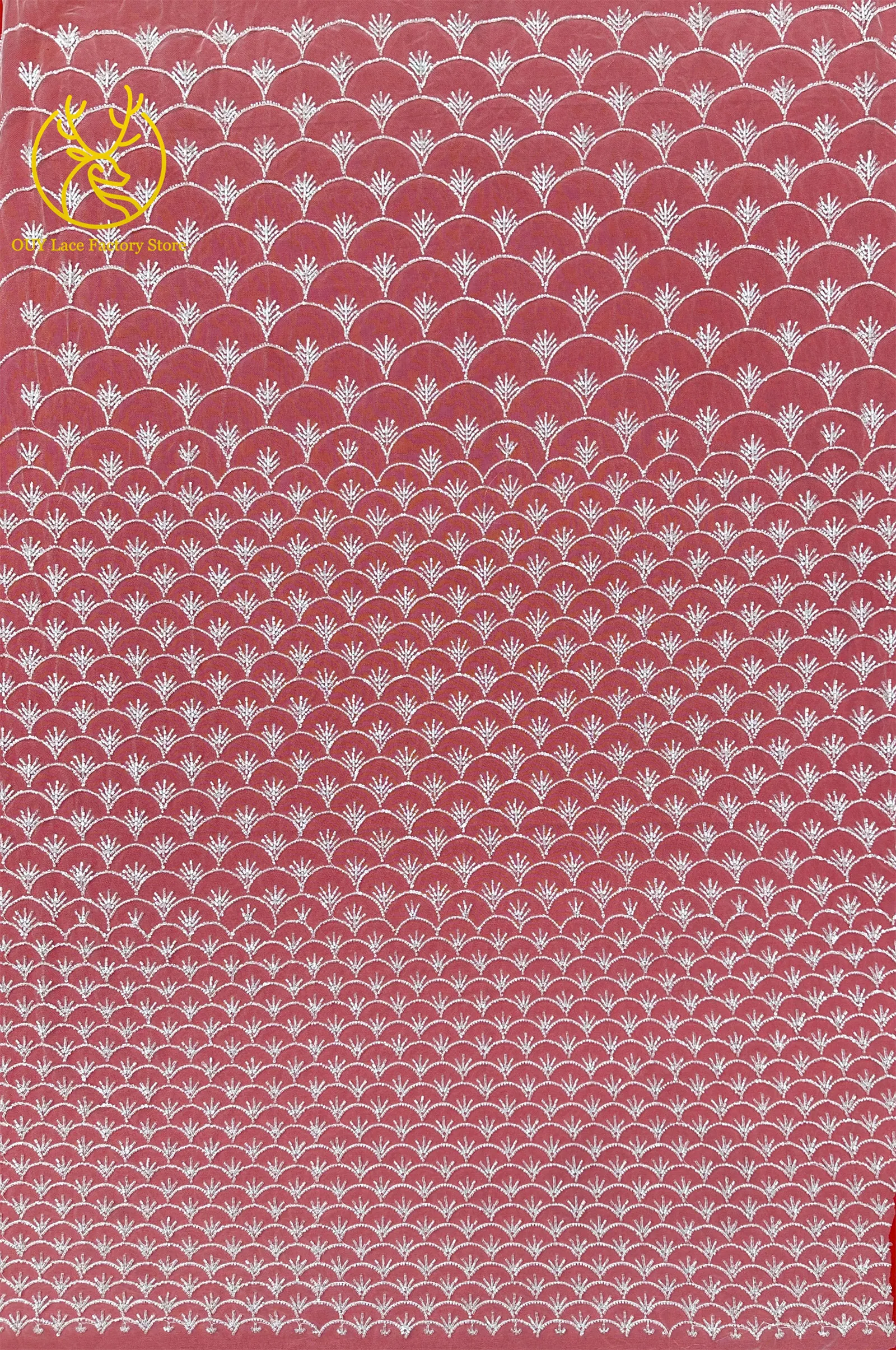 Rosa Neues Design Handgefertigter Perlen-Spitzenstoff Französischer Hochzeitsstoff Nigerianischer Pailletten-Perlen-Stickerei Tüll-Spitzenstoff – Detail 10