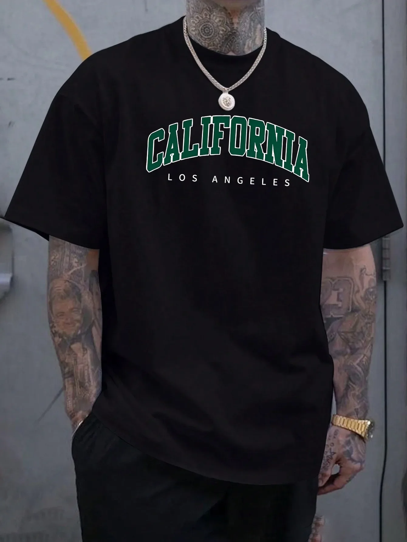 

Summer Men's 100% Cotton Casual Sports Loose Large california letter Printed Comfortable Round Neck Short Sleeve T-shirt Top