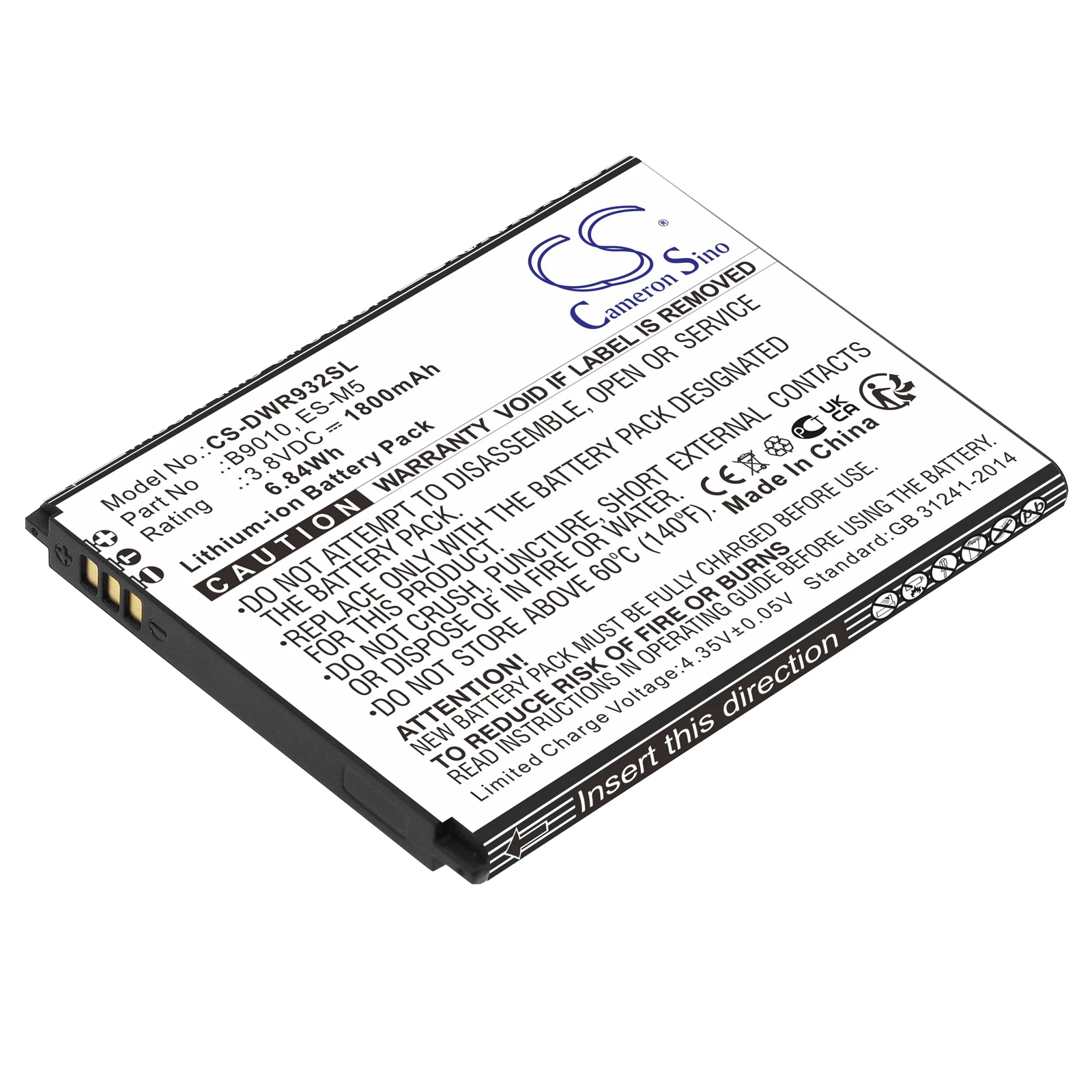 Cameron Sino 3.8V 1800mAh Mobile, SmartPhone Battery B9010, ES-M5 for D-Link DWR-932, DWR-932M