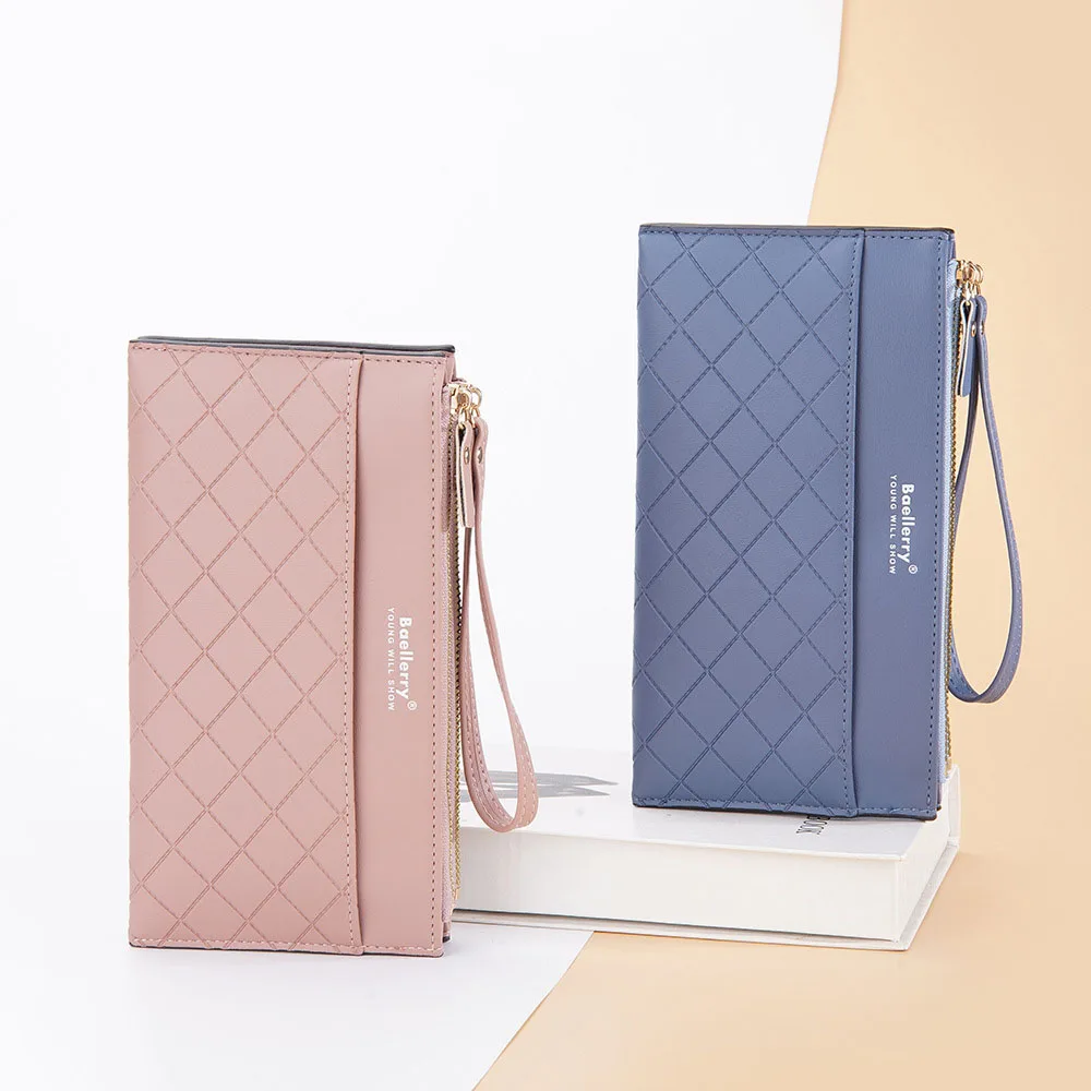 New Solid Color Wallet Leather Women Coin Purse Clutch Card Bag Long Wallet Double Zipper Mobile Phone Bag For Ladies Daily Use