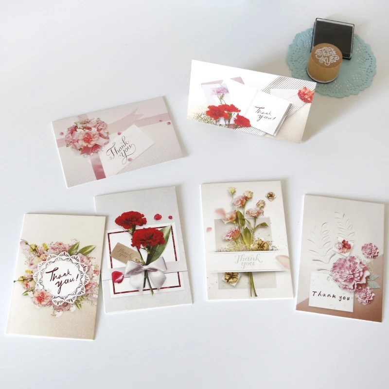 6Sets Floral Thank You Cards with Envelopes & Stickers Assorted Blank Inside Folding Card Wedding Party Invitation Greeting Card