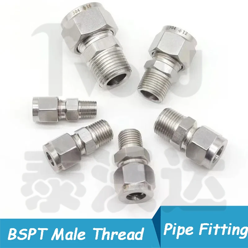 

SS 304 Stainless Steel Double Ferrule Compression Connector 6mm 8mm 10mm 12mm Tube to 1/8" 1/4" 3/8" 1/2" Male BSP Pipe Fittings