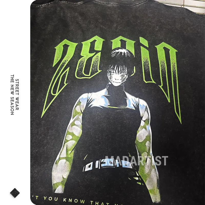 Anime J-Jujutsu K-Kaisen T Shirts Vintage Washed CHOSO T-shirt Oversize Short Sleeve Fushiguro Toji Gojo Saturo Itadori Tees Men image 4