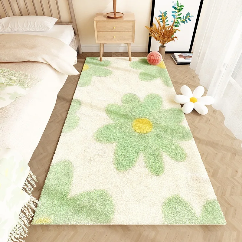 

Bedroom Carpet Bedside Soft Carpets Cream Color Flower Living Room Decoration Floor Mat Home Study Room Cloakroom Fluffy Rug