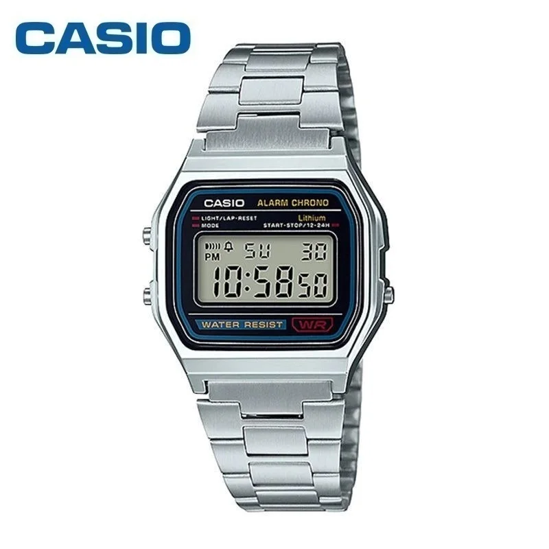 Casio A158WA-1 Watch Men\'s Retro Square Electronic Watch Small Silver Watch Automatic Calendar Stopwatch Waterproof Alarm Clock