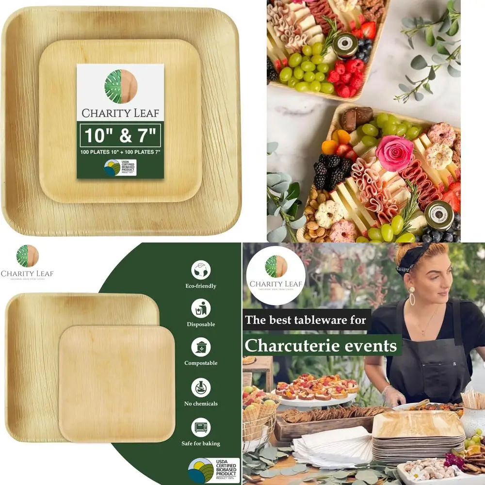 

100-Pack 10 & 7 Square Eco-Friendly Bamboo-Style Compostable Plates | Sustainable Dinnerware for Events & Catering