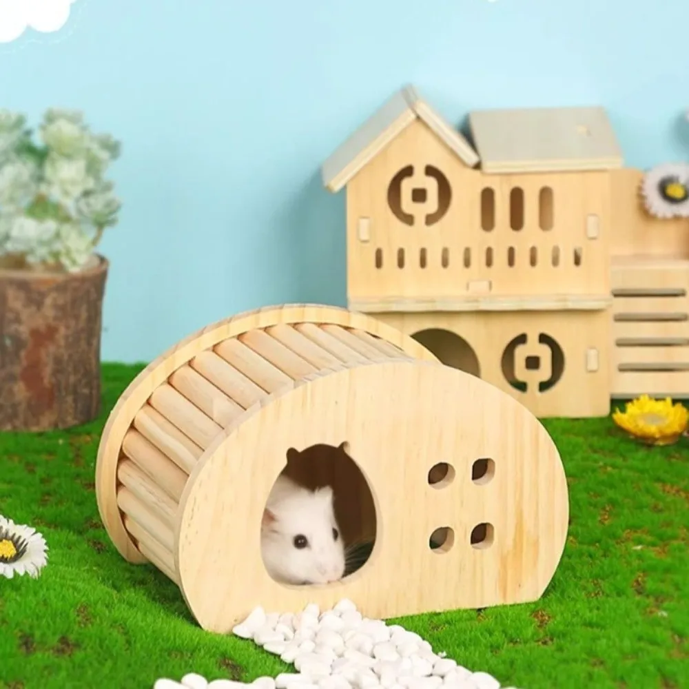 New Natural Wood Hamster Hideaway Smooth Climbable Gerbils Hiding Villa Arch Design Chew-Proof Hamster House Cage Decor