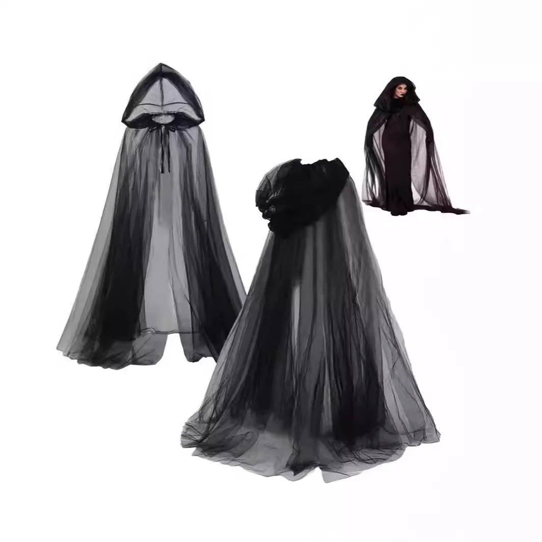 Capa Transparente de Malla con Capucha, Disfraz para Actuación, loween, Novia Vampiro, Túnica de Color Puro, Disfraz de Br...