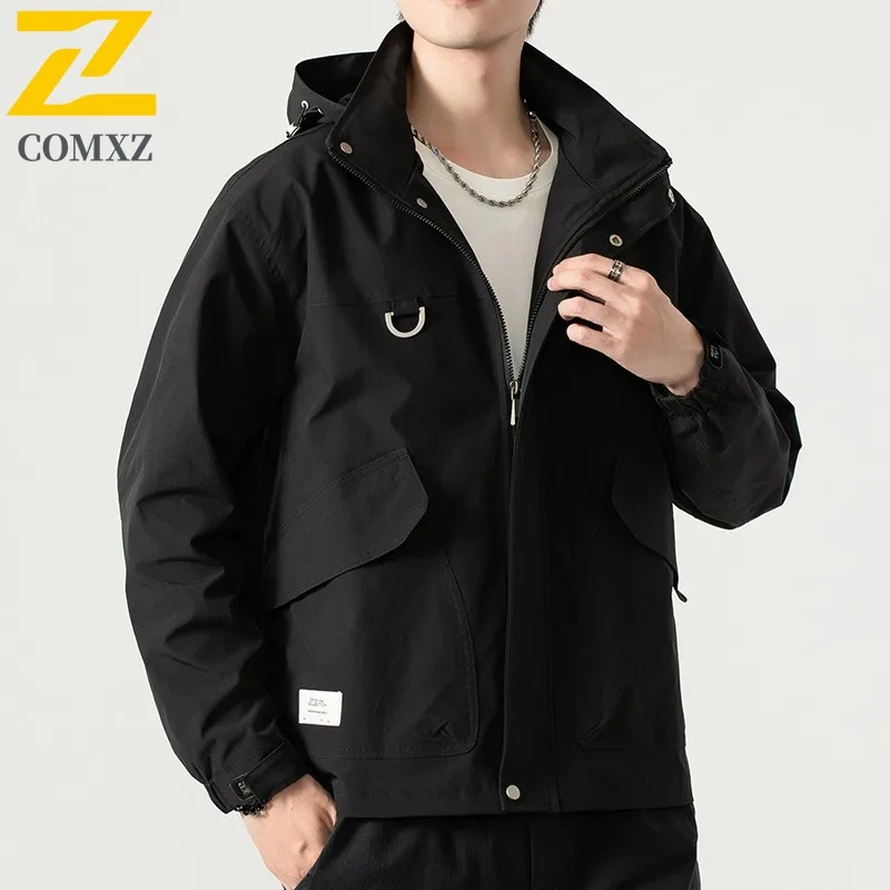 

COMXZ Men Outdoor Sport Jacket Lightweight Water-Resistant Windbreaker with Hood for Hiking Camping Fishing Multi-Pocket Design