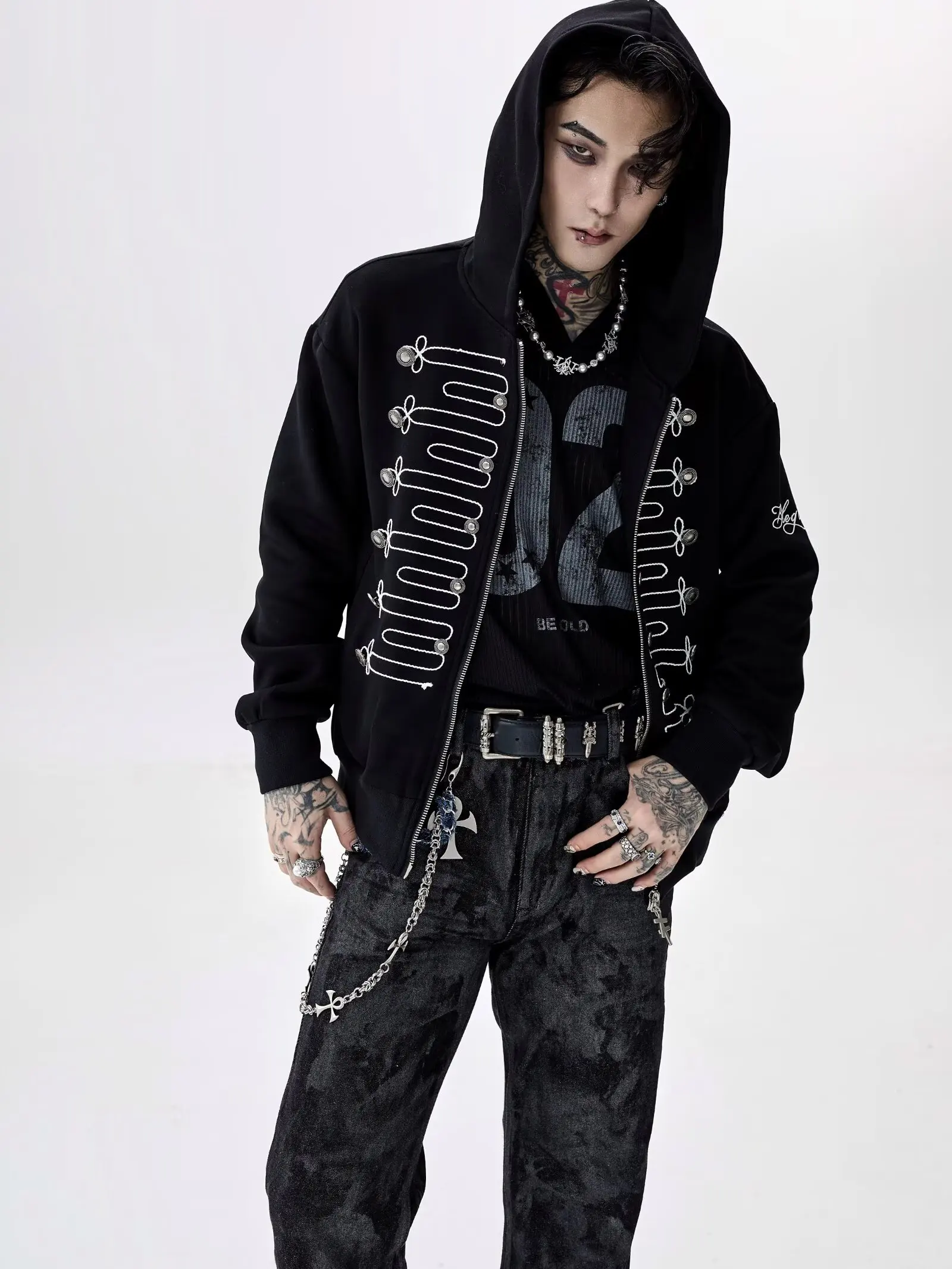 Y2K Jacket Hoodies Men Gothic Black Zip Up Oversized Sweatshirts Retro Harajuku Hooded Jacket Streetwear Coat