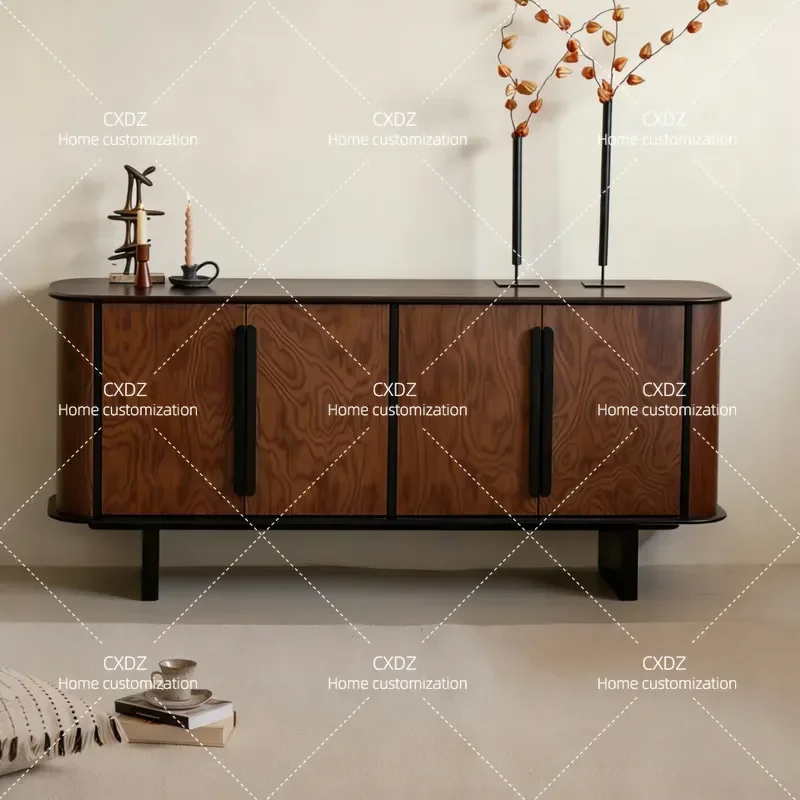 Medieval Lacquer Dining Side Cabinet Solid Wood Entryway Porch Storage Unit Living Room Multifunctional Tree Lump Pattern