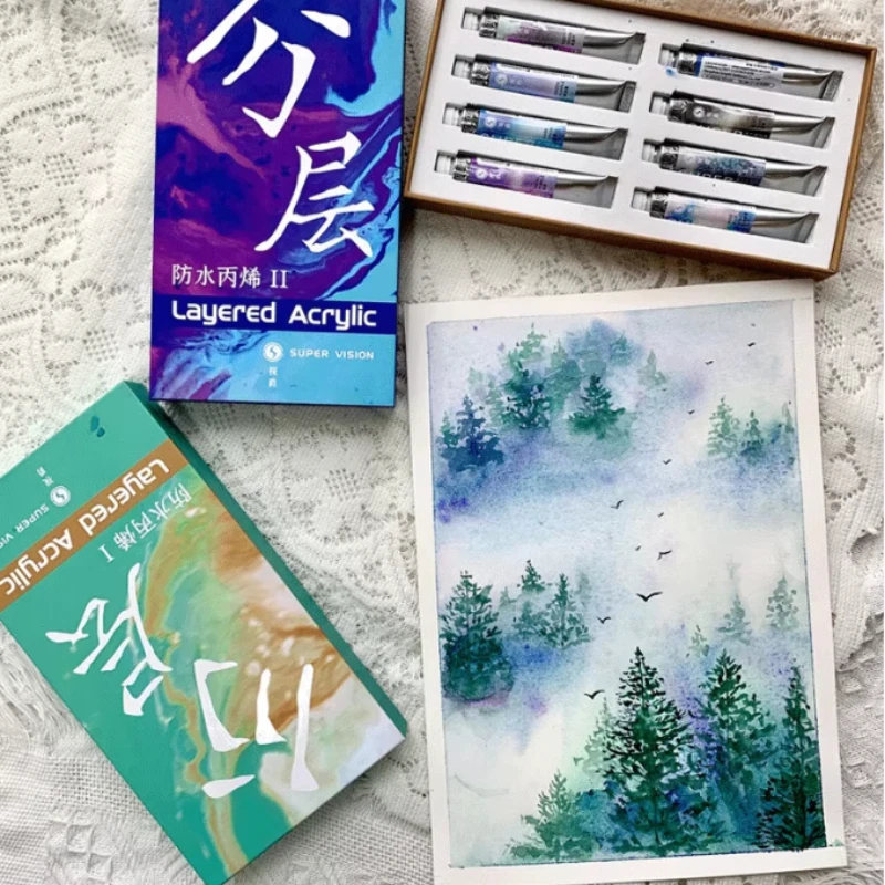 8ml 8-color Acrylic Watercolor Paint Set Art Students Art Class Painting Creation Graffiti Coloring 8-color Watercolor Paint Set