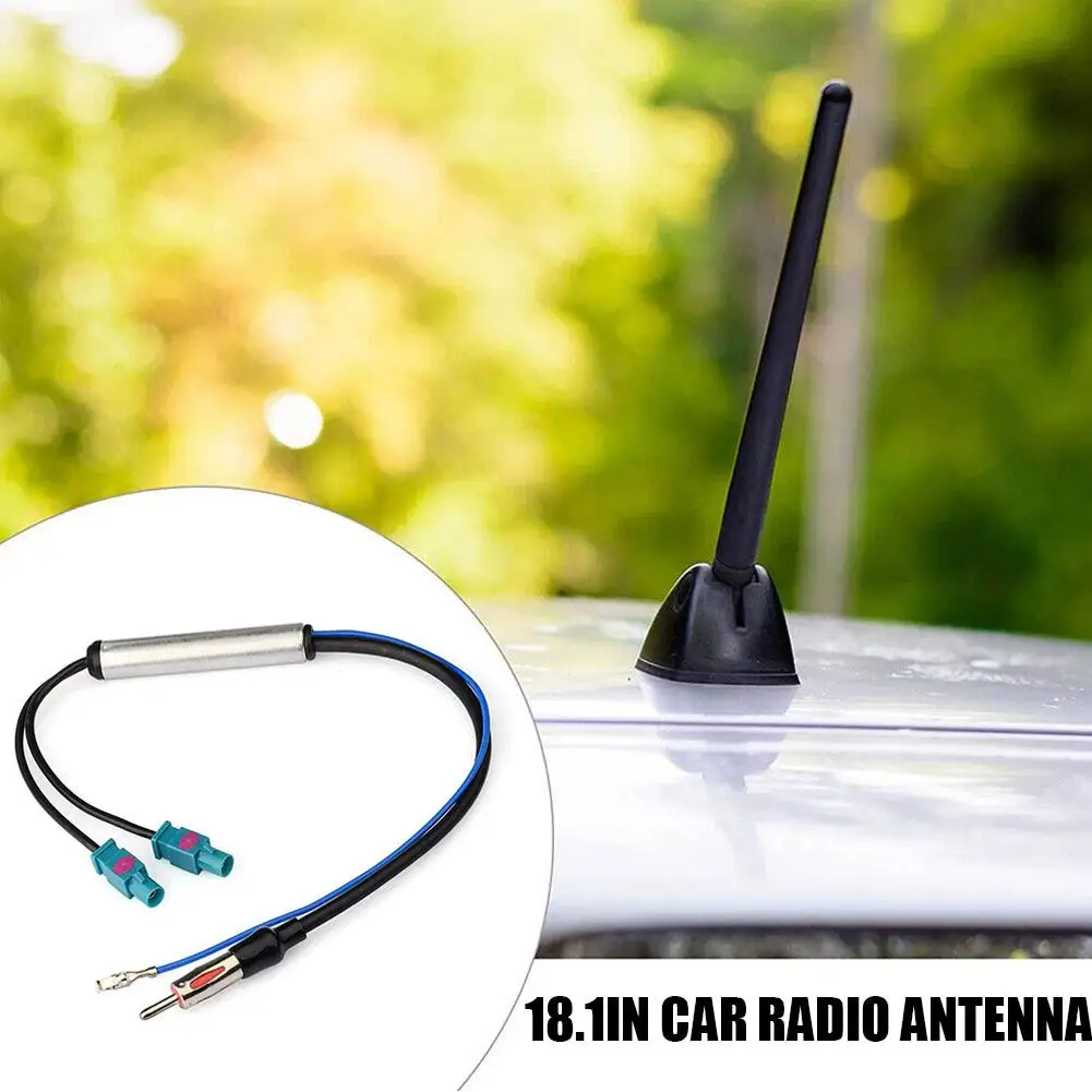 Adaptador de antena de rádio de carro para adaptador audi am/fm cabo de áudio duplo fakra-din antena aérea amplificador de sinal conversor adaptador q4s9