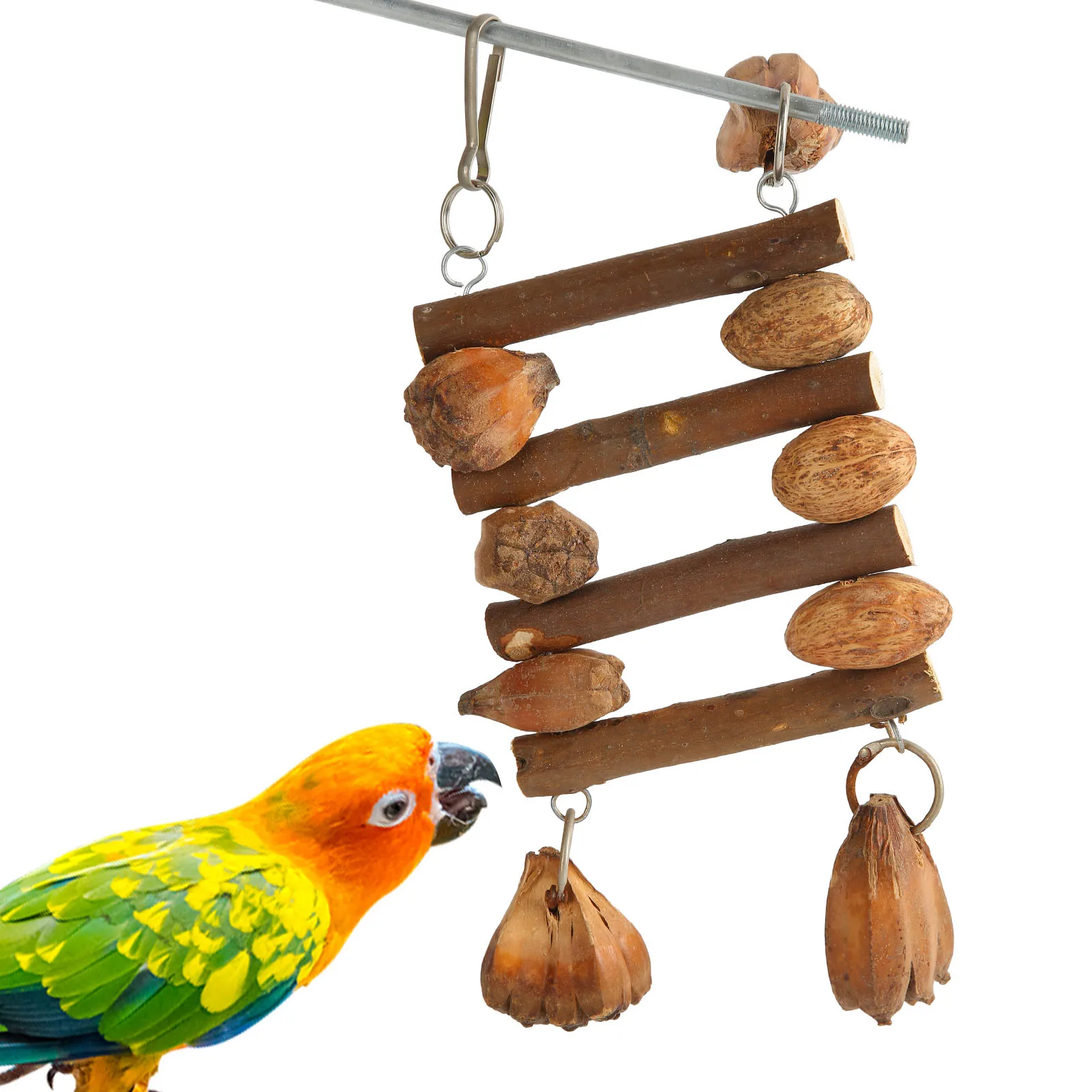 Bird Chew Toys Natural Logs Nuts Hand Crafted Parrot Cage Bite Toy For Macaw Lovebirds Parakeet Cockatiel