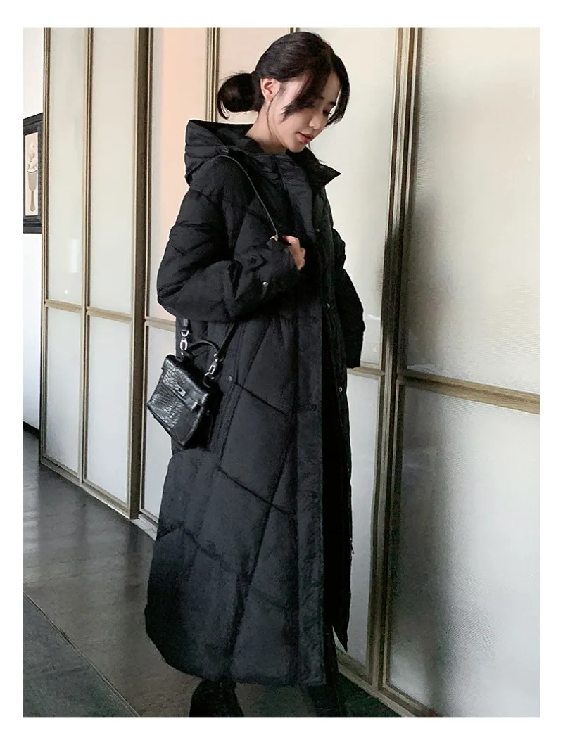 2026 Fashion Down Cotton-padded Jacket Women's Winter X-long Parkas Thicken Warm Top Hooded Coat Loose A-line Quilted Outerwear