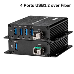 4 Ports USB 3.2 Extender over Fiber Optic, 250M by Singlemode fiber, USB3.0 to SFP Converters, 10G SFP transceiver include,A set