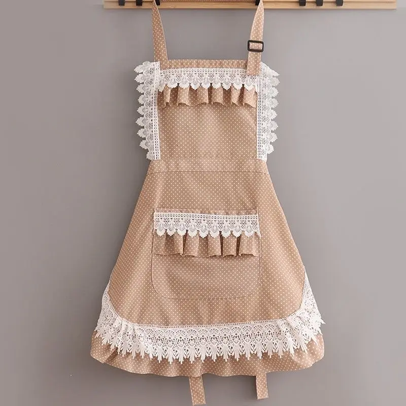 Lace Sleeveless Aprons Princess Sweet Cooking Pinafore Waterproof Kitchen Accessories Coffee Shops Restaurant Apron with Pocket