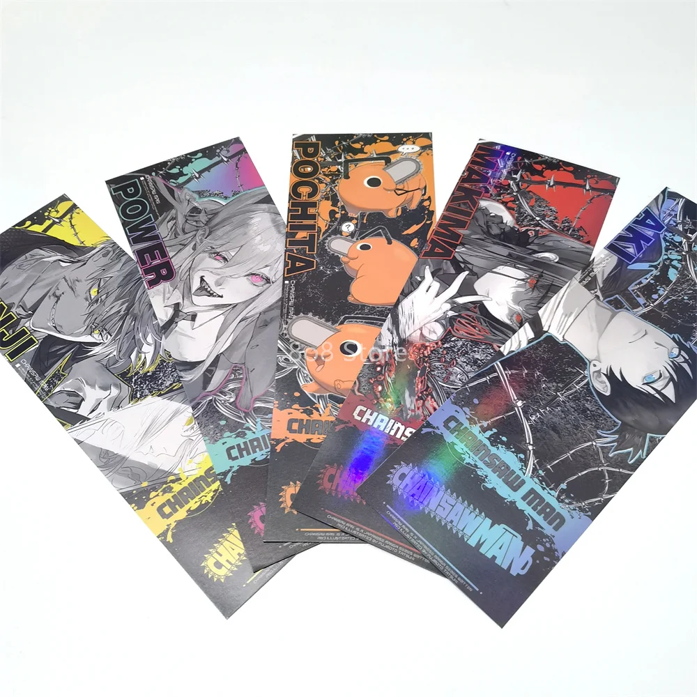 Chainsaw Man Hot New Popular Laser Tickets Pochita Denji Makima Power Aki Characters Trendy Personality Postcard Cards Bookmark