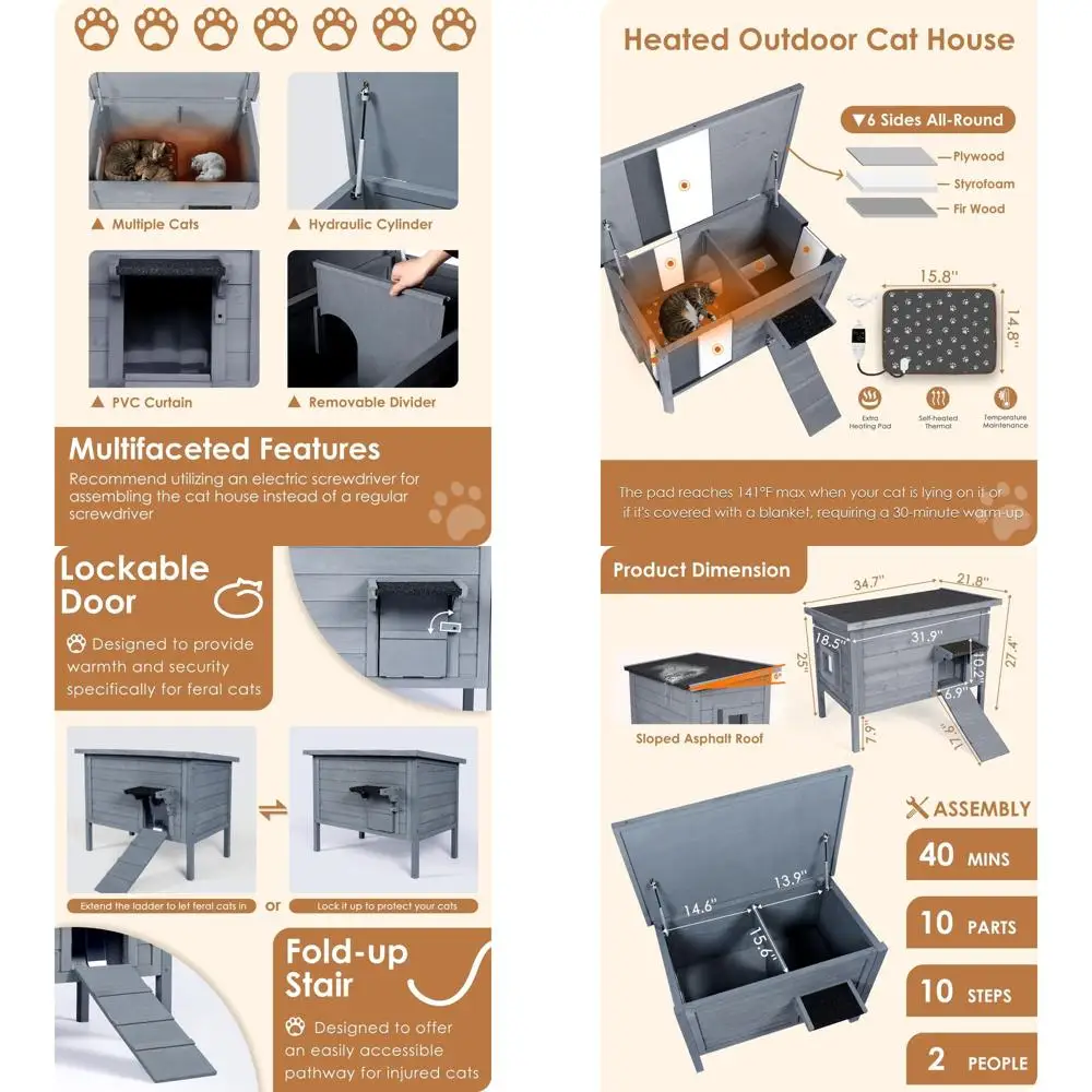 

Утепленный уличный домик для кошек с греющим ковриком для крупных или нескольких кошек