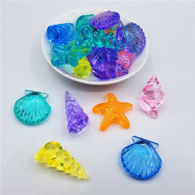 Camal 10pcs Acrylic Colorful Gems Diamond Shell Starfish Conch Kids Party Toys Treat Goody Bag Gift Wedding Birthday Halloween