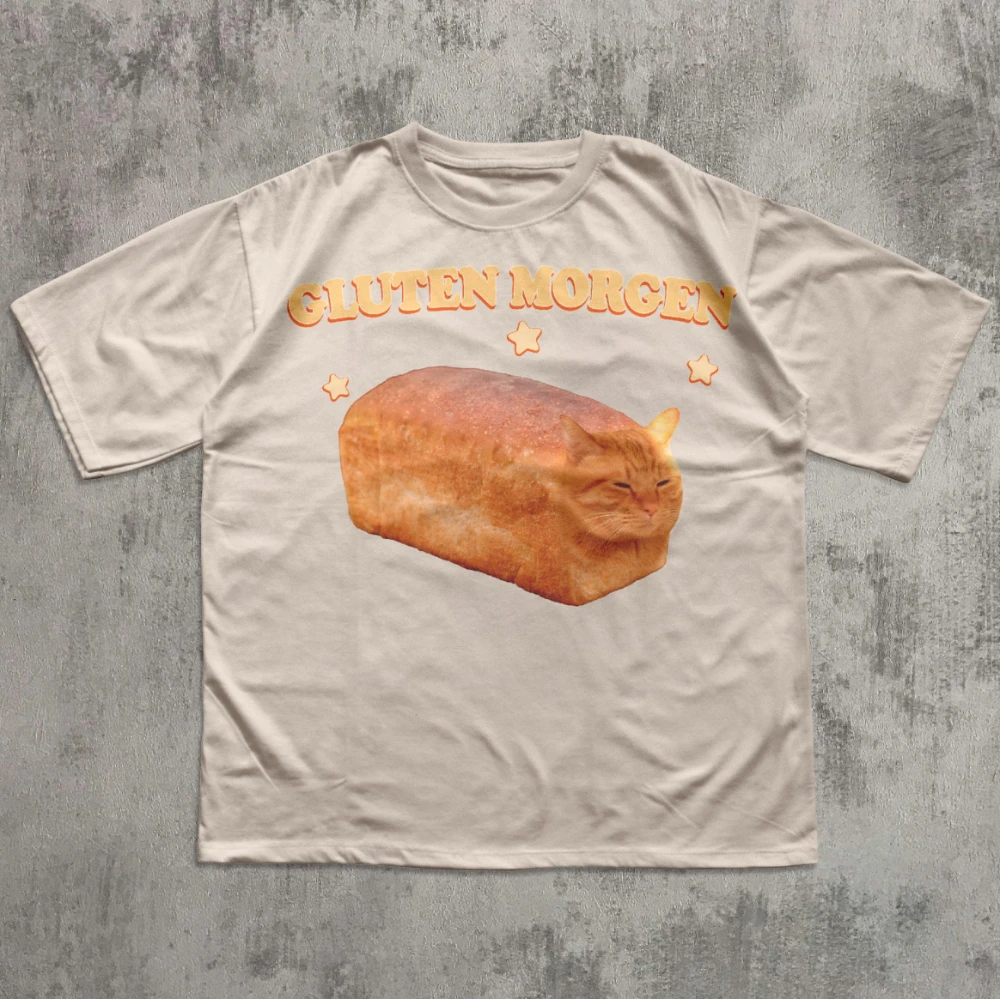 Gluten Morgen Funny Cat Meme T-shirt Silly Cats Shirt Kitten Tee Gift for Cat Lovers Weird Shirts Clothes Brainrot Tees women