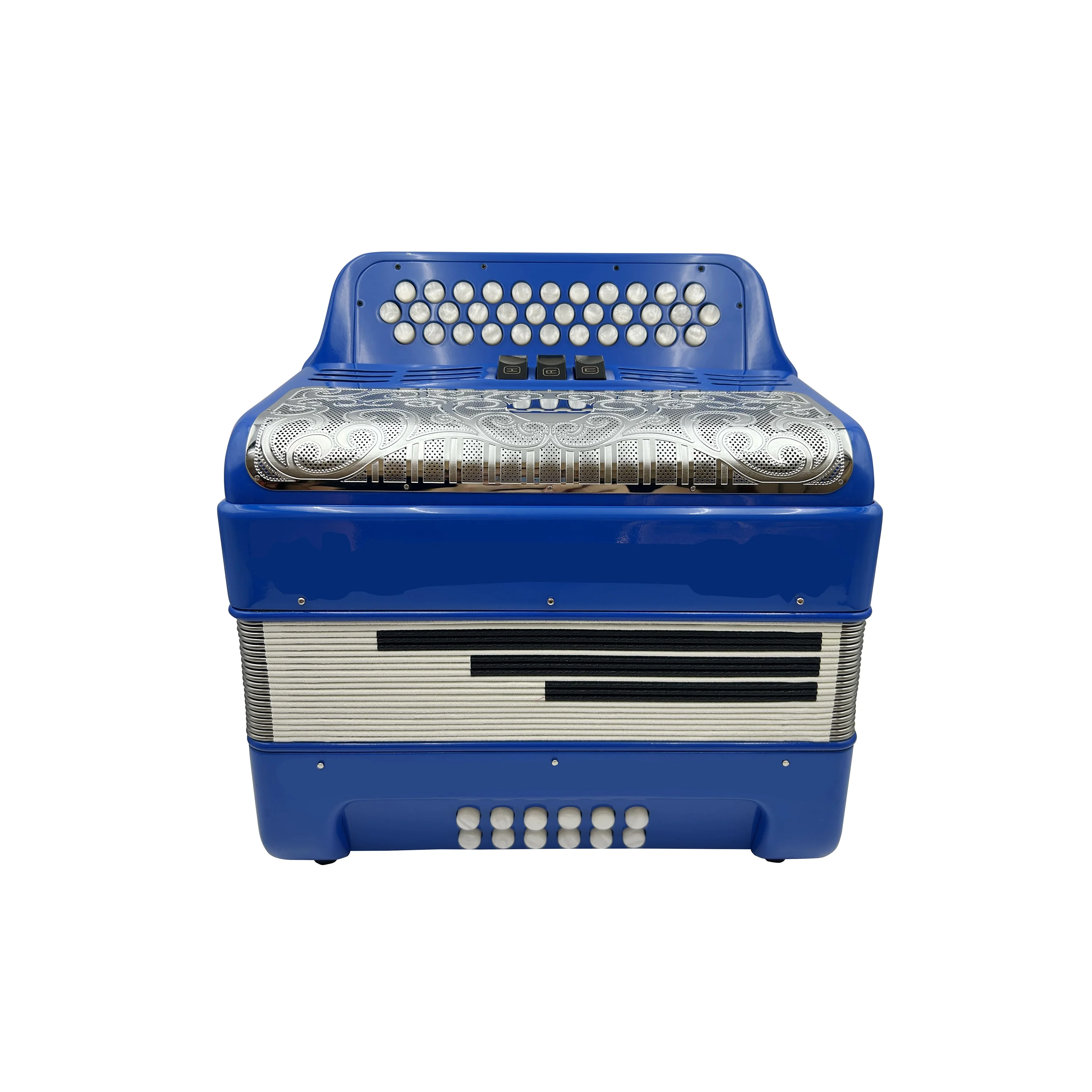 Diatonic Musical Accordion 34-Button 12-Bass 3-Register Light Blue Silver Grill White Buttons Wood Acordeon Customized