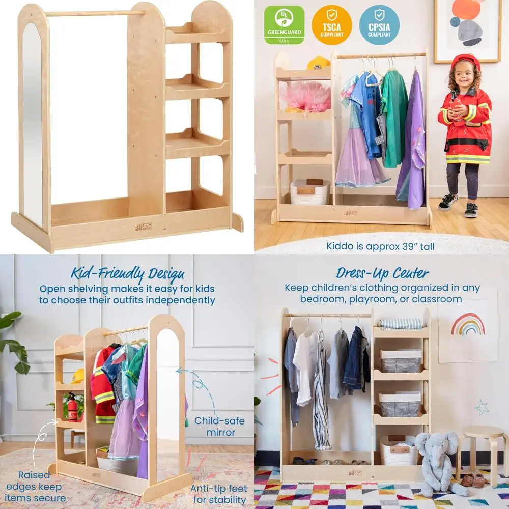dress up center with mirrors, costume organizer, natural
