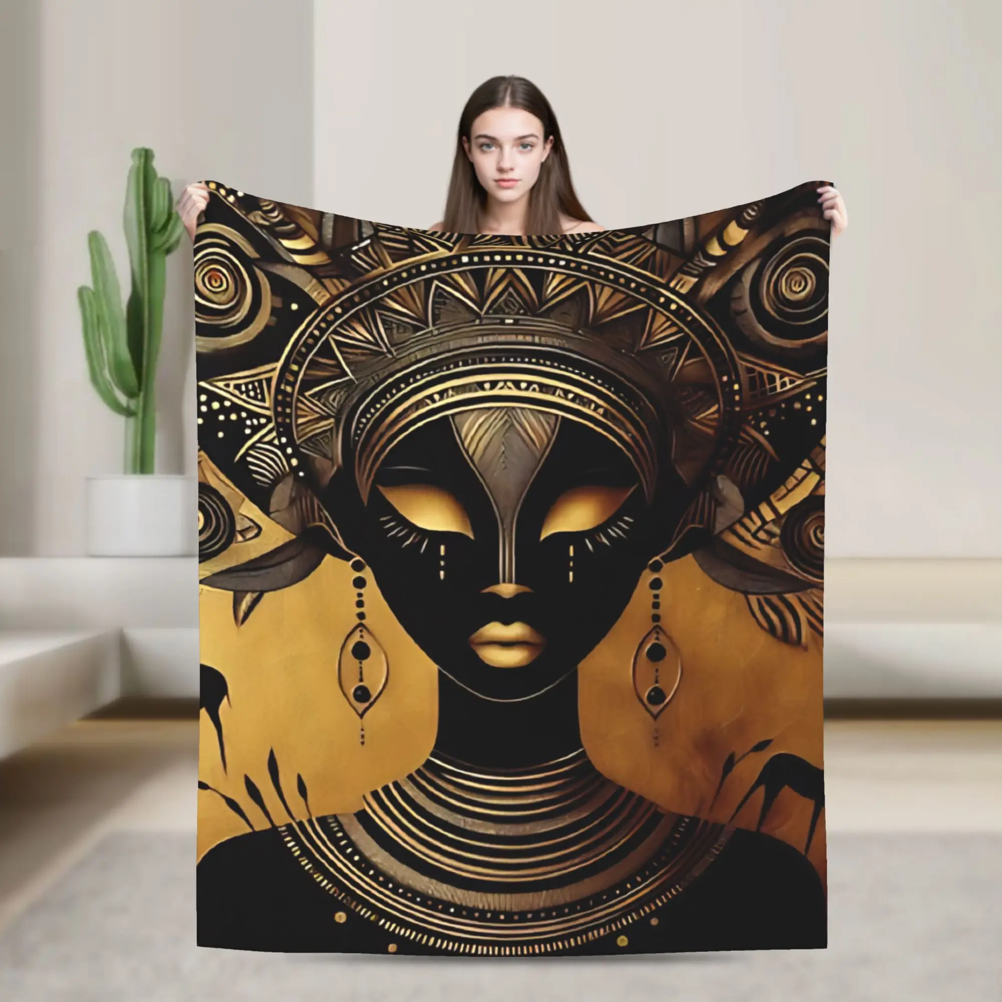

Gold Tears Crying Medusa African Art Black And Gold Fleece Blankets Creative Throw Blanket for Home 125*100cm Plush Thin Quilt,
