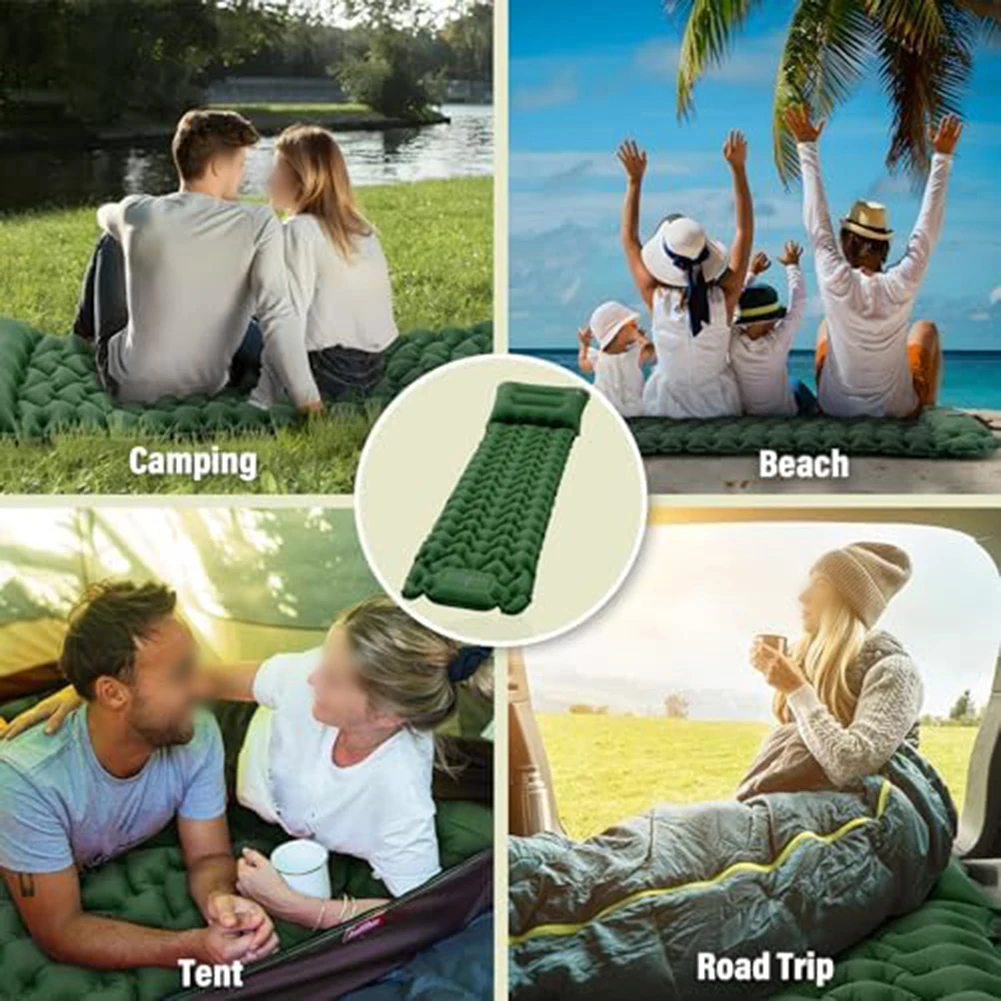

Camping Trips Camping Pad Ergonomic Sleeping Pad Pine Green Button Connection Feature Compact Storage Bag Maple-Shaped Air Core