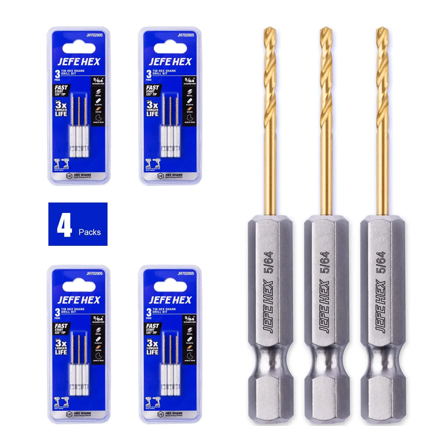 

12-Piece Hex Shank Drill Bits Set, Titanium Coated HSS with 135° Split Point for Precision Drilling