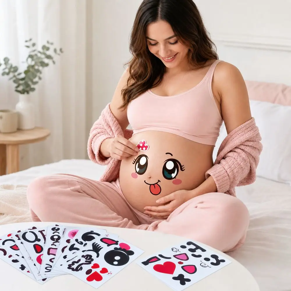9PCS/Set Self Adhesive Pregnancy Belly Stickers Peel and Stick Cartoon Face Pattern Maternity Belly Stickers Multicolor