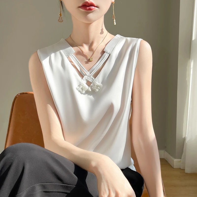 Spring and summer new women's new Chinese style suspender Acetate silk smooth satin is soft and skin friendly Breathable vest