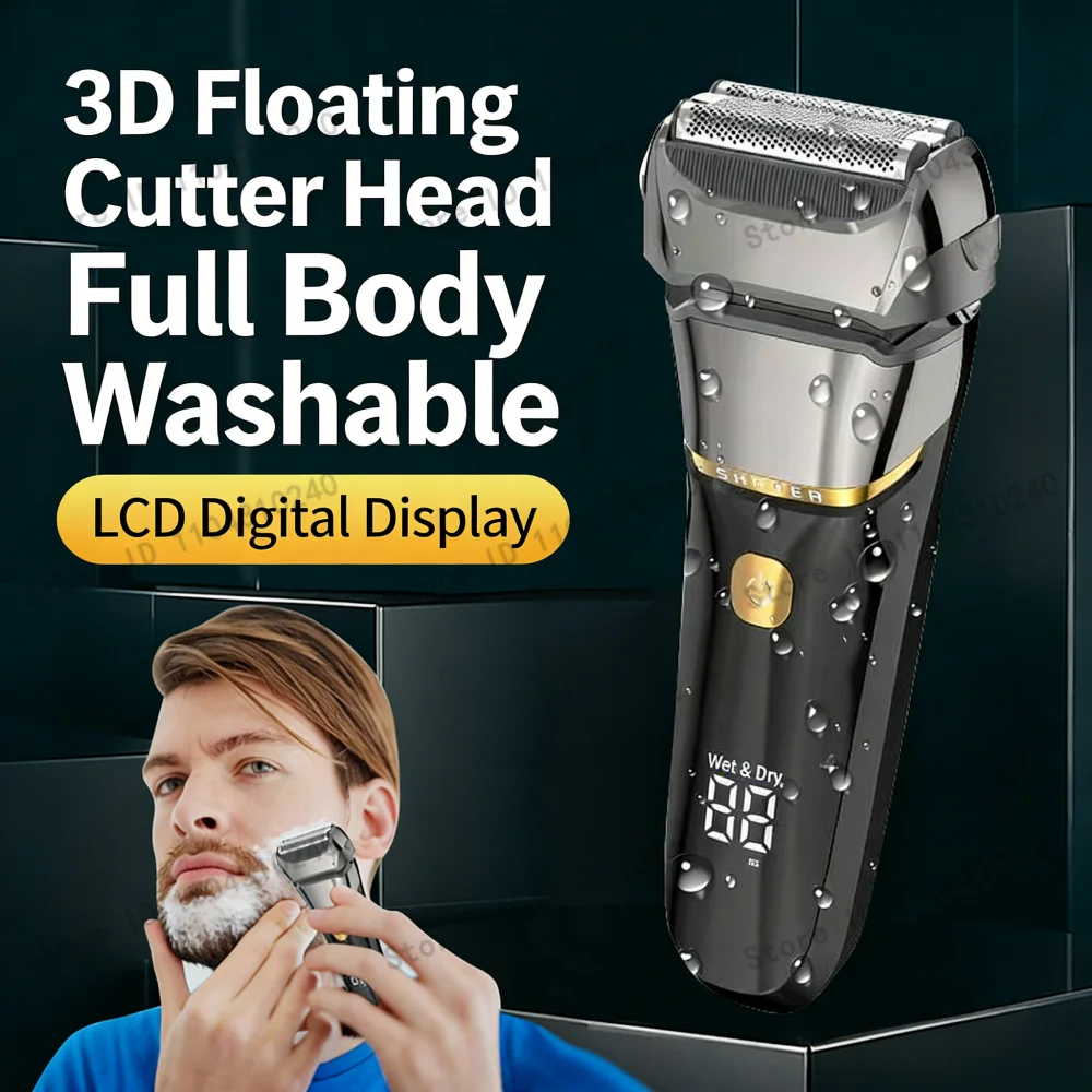 

Электробритва для мужчин, 7500 об/мин, IPX7, мужские электробритвы из фольги, бритье по краям, светодиодный дисплей, бритва из сеток для влажной и сухой уборки с 3 лезвиями