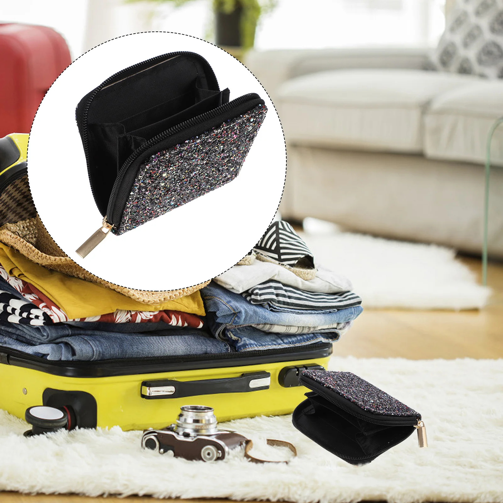 

1Pcs Sequins Short Purse Stylish Mini Zipper Wallet Portable Coin Storage Pouch Womens Purse Travel Shopping Everyday Use