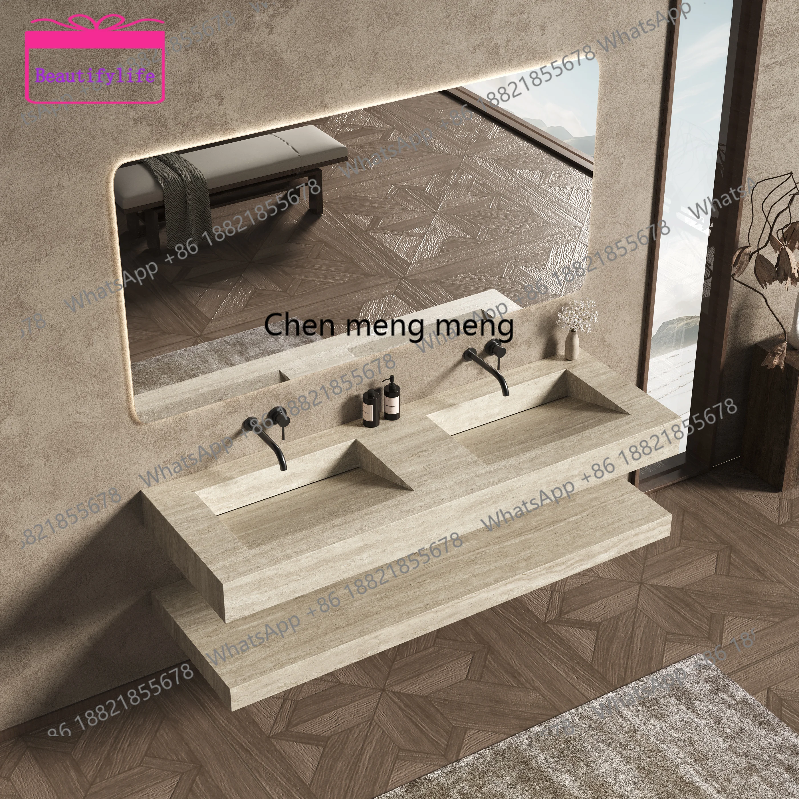 

YL seamless basin bathroom cabinet combination travertine washbasin washbasin pool hotel double basin washbasin