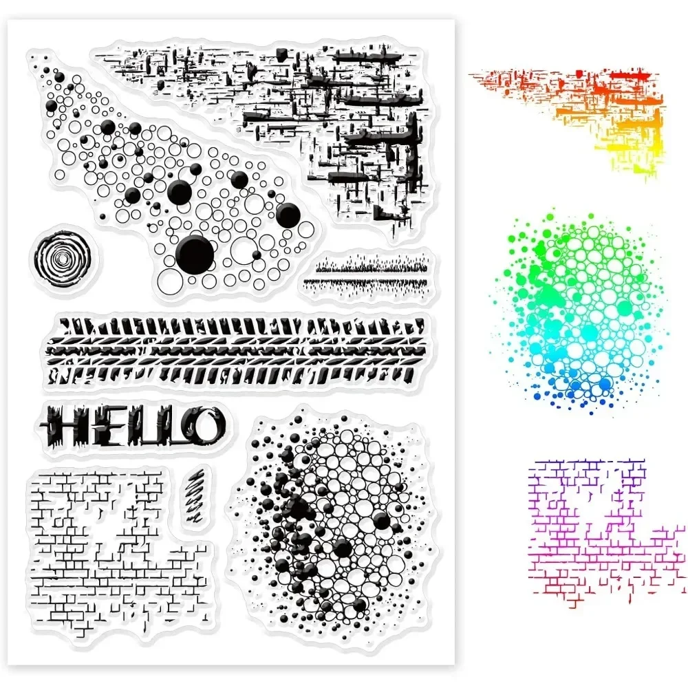 

Background Wall Pattern Silicone Clear Stamps with Circle Corner Transparent Stamps for Christmas Birthday Thanksgiving Cards