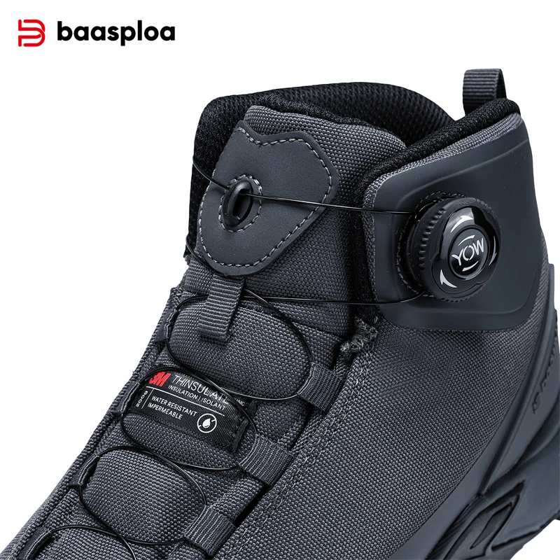 Baasploa Men Hiking Shoes Anti Splash Water Rotating Button Outdoor Sneakers New Comfort Cotton High-Top Walking Shoes Non-Slip