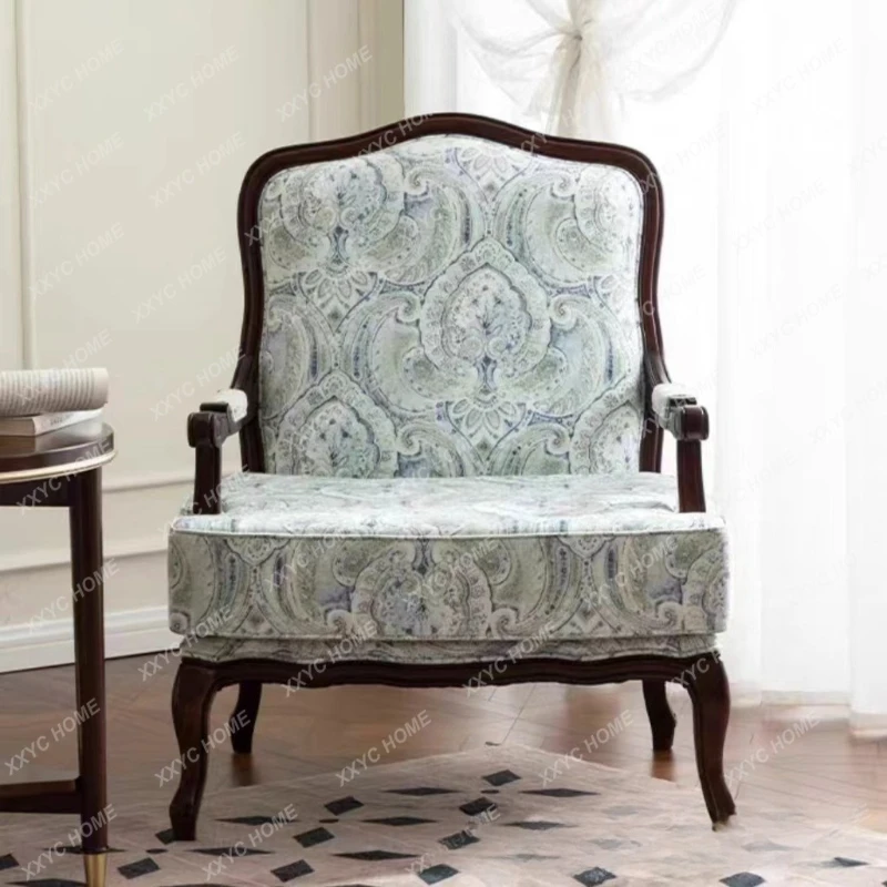 

Кресло ML Country Single Fabric Sofa с подлокотниками из массива дерева, хлопка и льна, в стиле тигрового стула.