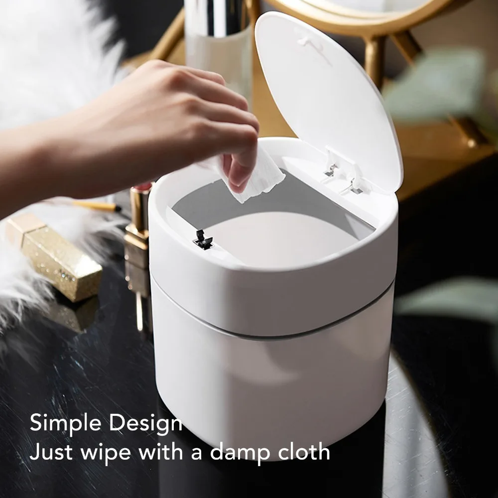 Portable Push Button Lid Mini Desktop Trash Can Small Debris Storage Can Desk Trash Can With Lid Desk Area
