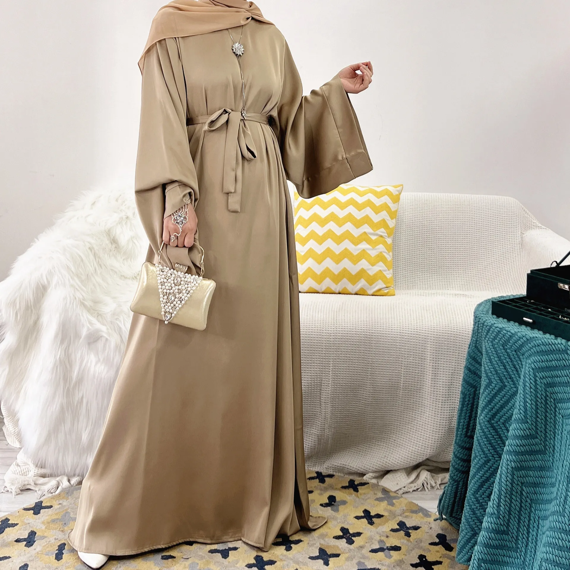 Vestido Hijab musulmán de Ramadán para mujer, Abaya de satén Eid, Dubai, Turquía, ropa islámica, Abayas cerradas básicas, bata de caftán africana