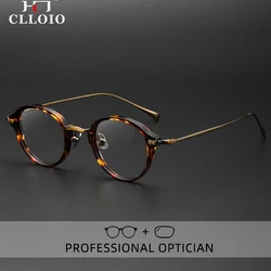 CLLOIO New Pure Titanium Anti Blue Ray Reading Glasses Men Retro Round Myopia Glasses Luxury Acetate Prescription Eyewear Frames