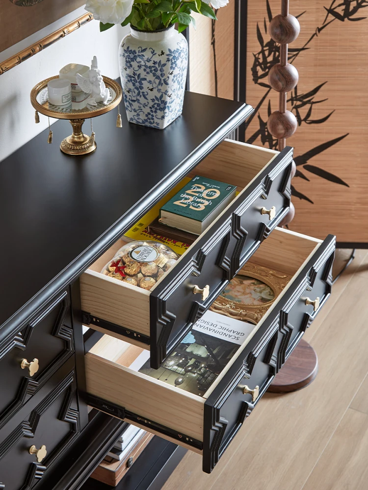 

black solid wood porch cabinet, retro living room aisle, antique chest cabinet, partition cabinet, screen against the wal