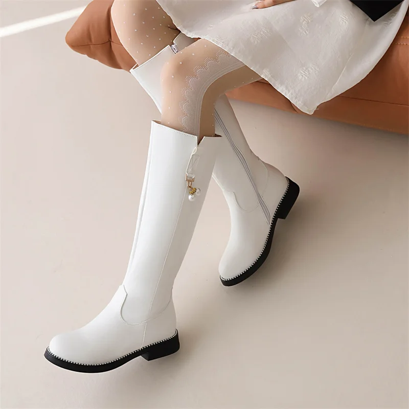 YQBTDL 2022 Autumn Winter Lolita Style Pink White Black Princess Ankle Boots Zip Pearls Low Heel Wedding New Bride Women Shoes