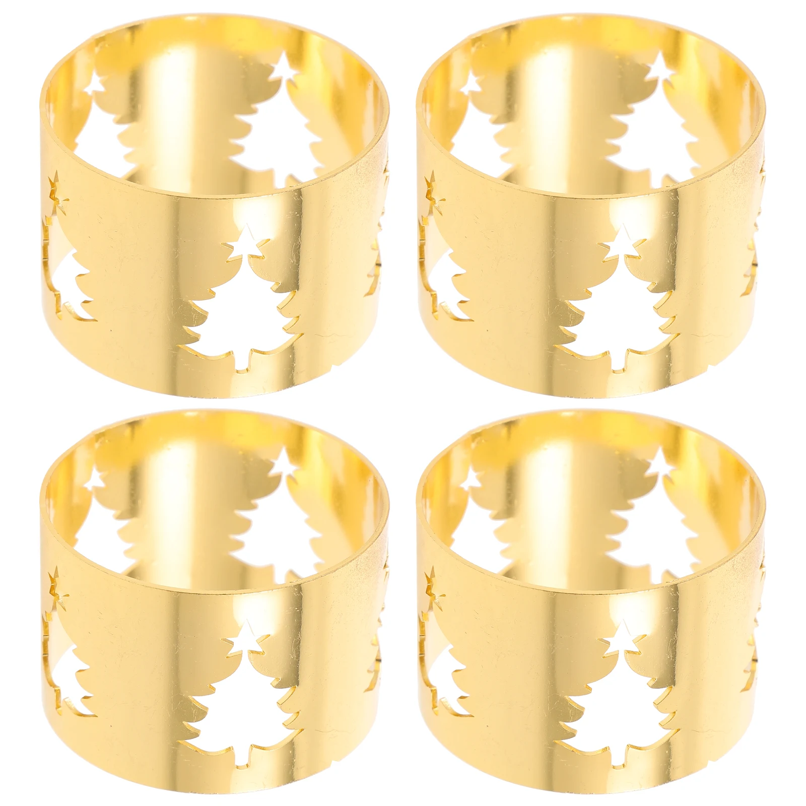 

4 Pcs Golden Iron Napkin Rings Christmas Tree Iron Napkin Ring Set Table Decor Holiday Dining Xmas Party HOLDERS