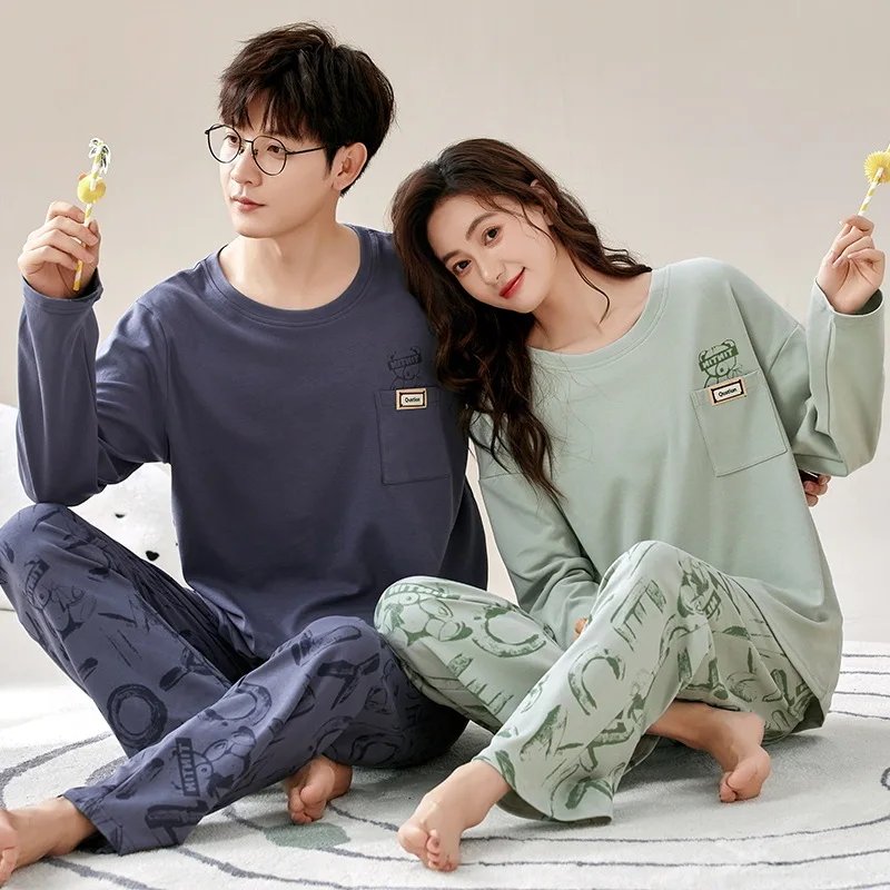 

Couple Pajamas Set Cotton Homewear Fresh Style Long Sleeve Sleepwear New Autumn Pj Set For Lover Pijamas Mujer Suit pyjama men